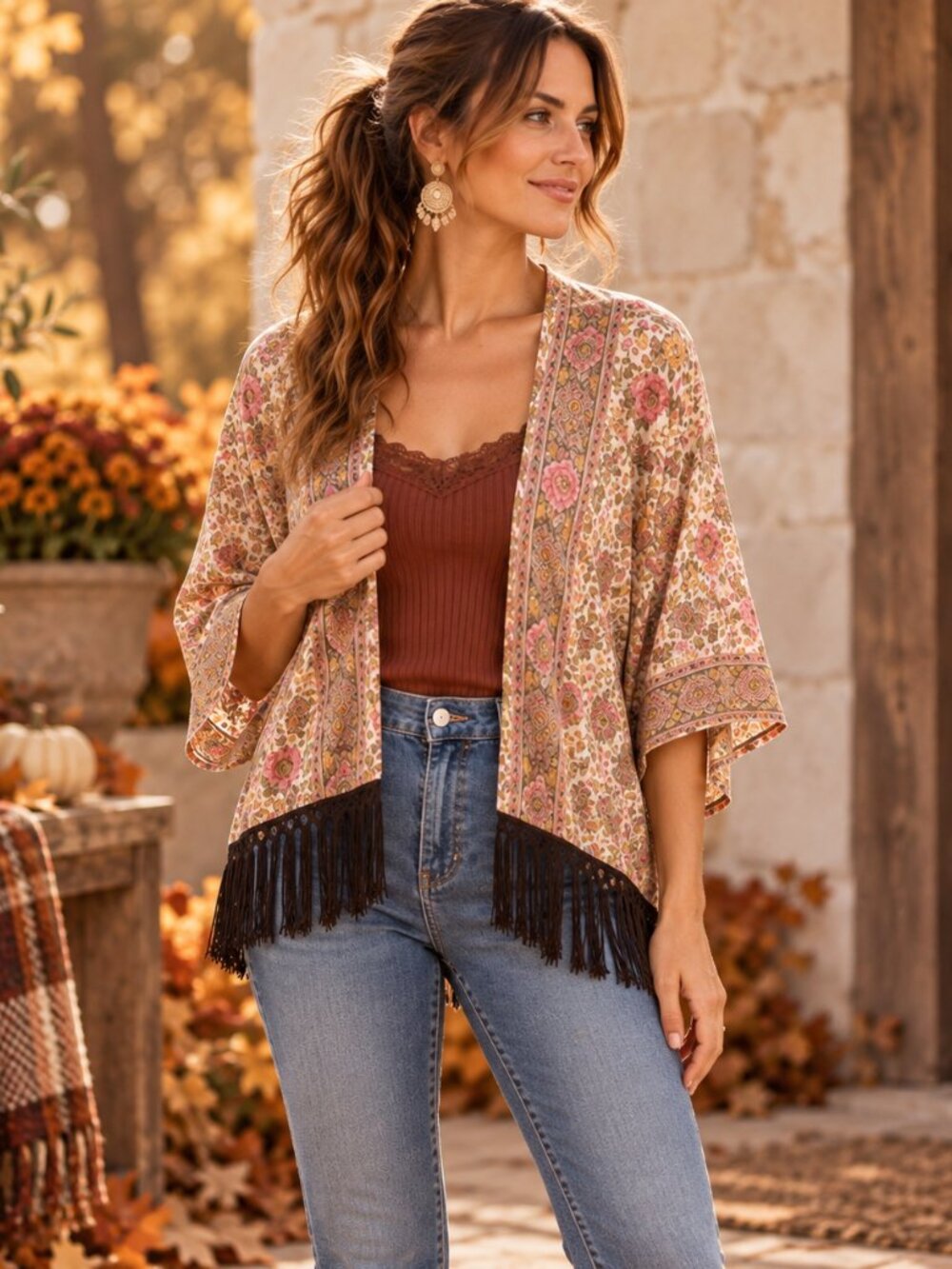 Karma Highway Kimono Womens Floral Fringe Topper Boho Festival Hippie Jacket